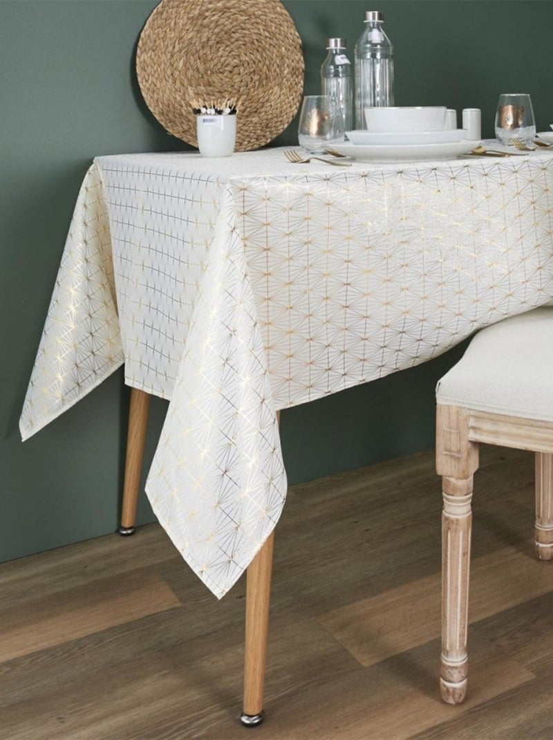 Nappe motif géométrique doré 140x250cm Blanc - Kiabi