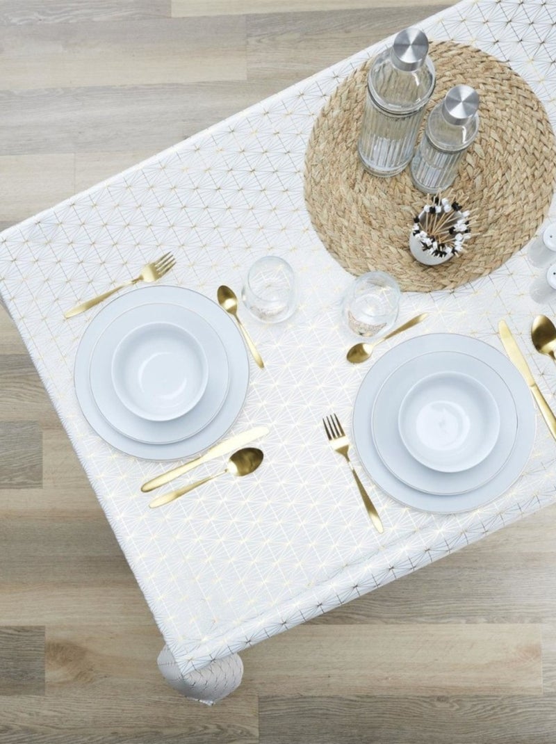 Nappe motif géométrique doré 140x250cm Blanc - Kiabi