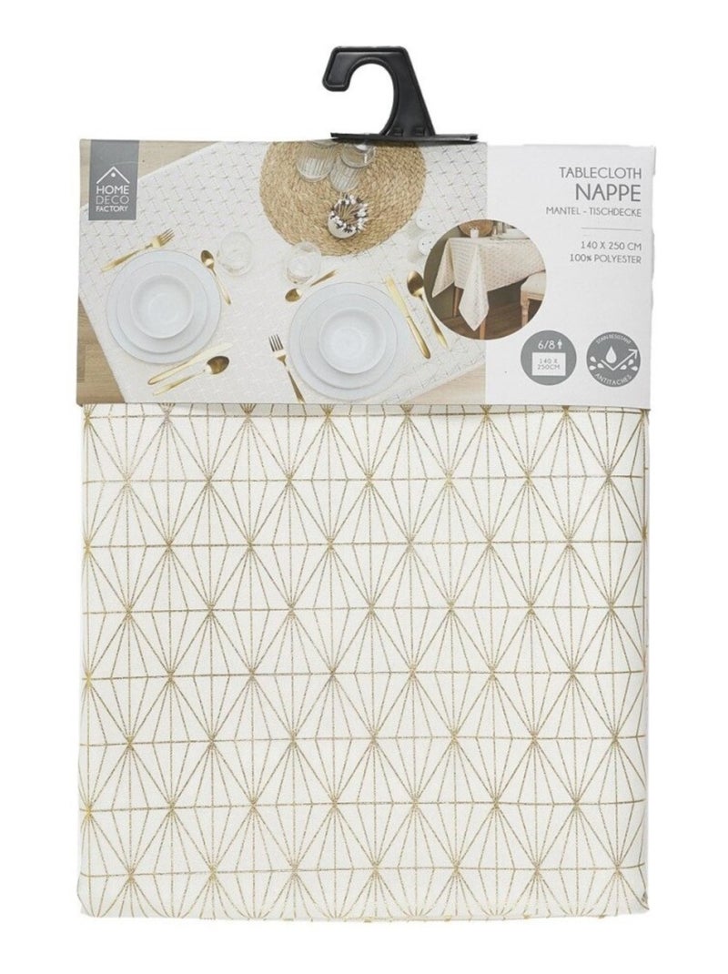 Nappe motif géométrique doré 140x250cm Blanc - Kiabi