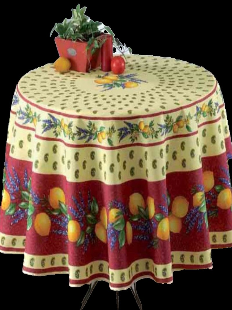 Nappe provençale ronde anti-tâches polyester - Promo Linge Rouge - Kiabi