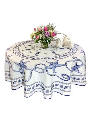 Nappe Provençale Ronde AntiTâche Marin Blanc 100% Polyester