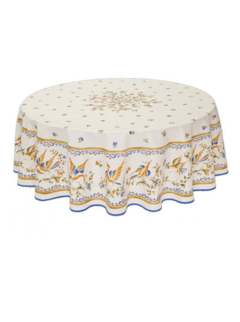 Nappe Provençale Ronde AntiTâche Moustier Bleu 100% Polyester Blanc Beige Bleu - Kiabi