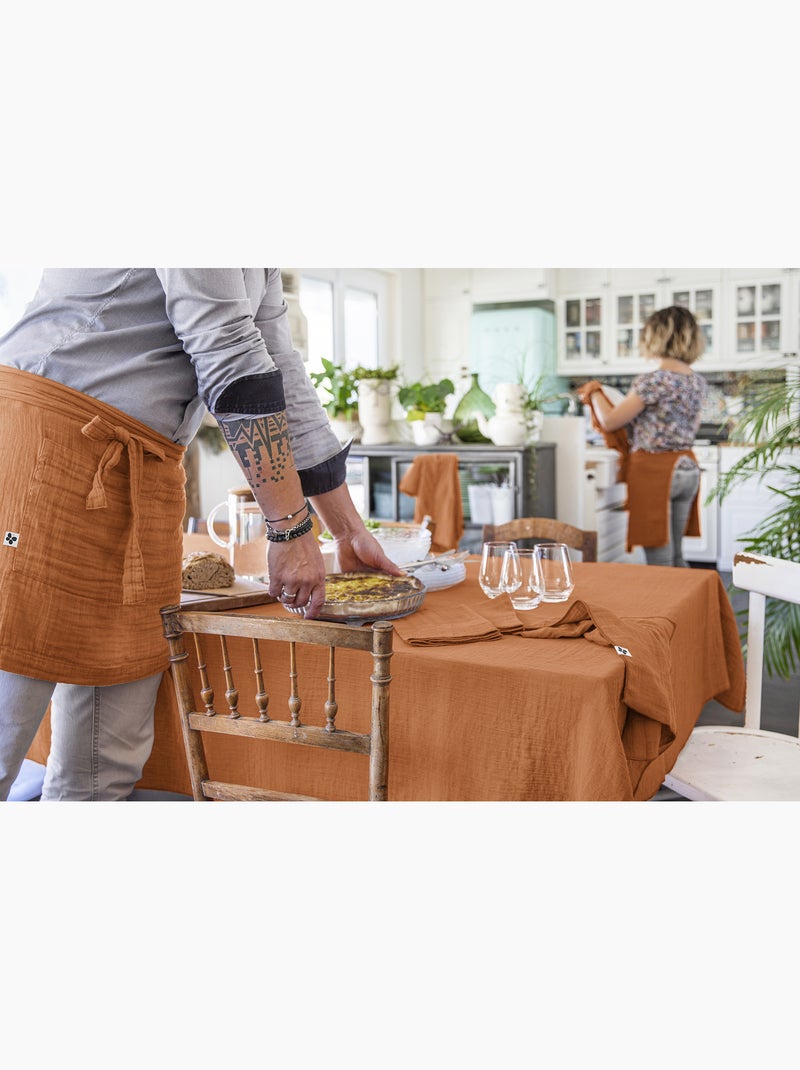 Nappe rectangle + 6 serviettes de table – Double gaze de coton GAÏA Abricot - Kiabi