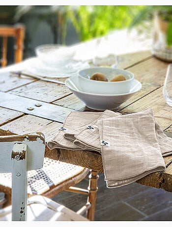 Nappe rectangle + 6 serviettes de table – Double gaze de coton GAÏA