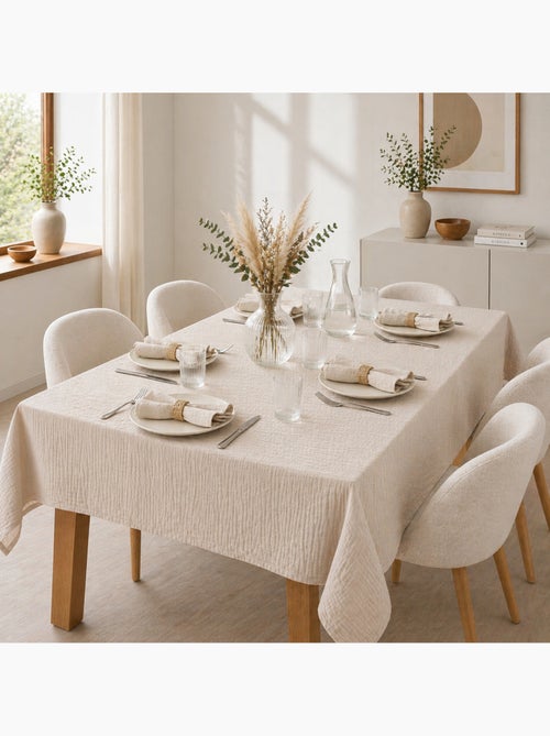 Nappe rectangle + 6 serviettes de table – Double gaze de coton GAÏA - Kiabi Nappe rectangle + 6 serviettes de table – Double gaze de coton GAÏA - Kiabi
