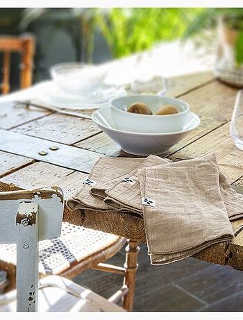 Nappe rectangle + 6 serviettes de table – double gaze de coton gaïa