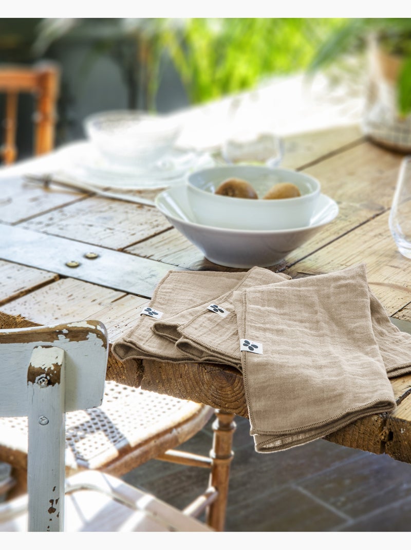 Nappe rectangle + 6 serviettes de table – double gaze de coton gaïa Beige Ficelle - Kiabi