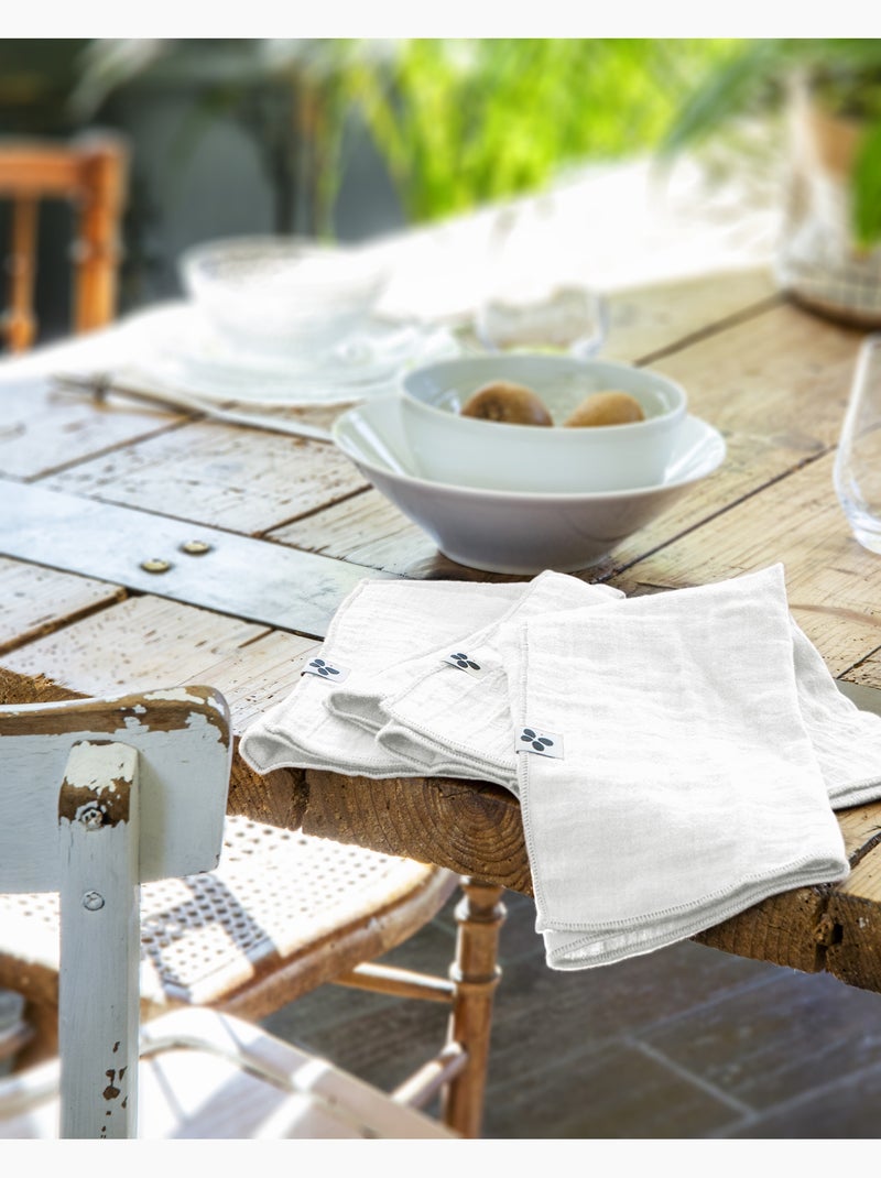 Nappe rectangle + 6 serviettes de table – Double gaze de coton GAÏA Blanc - Kiabi