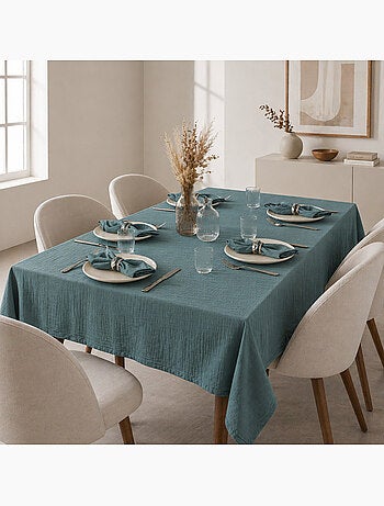Nappe rectangle + 6 serviettes de table – Double gaze de coton GAÏA