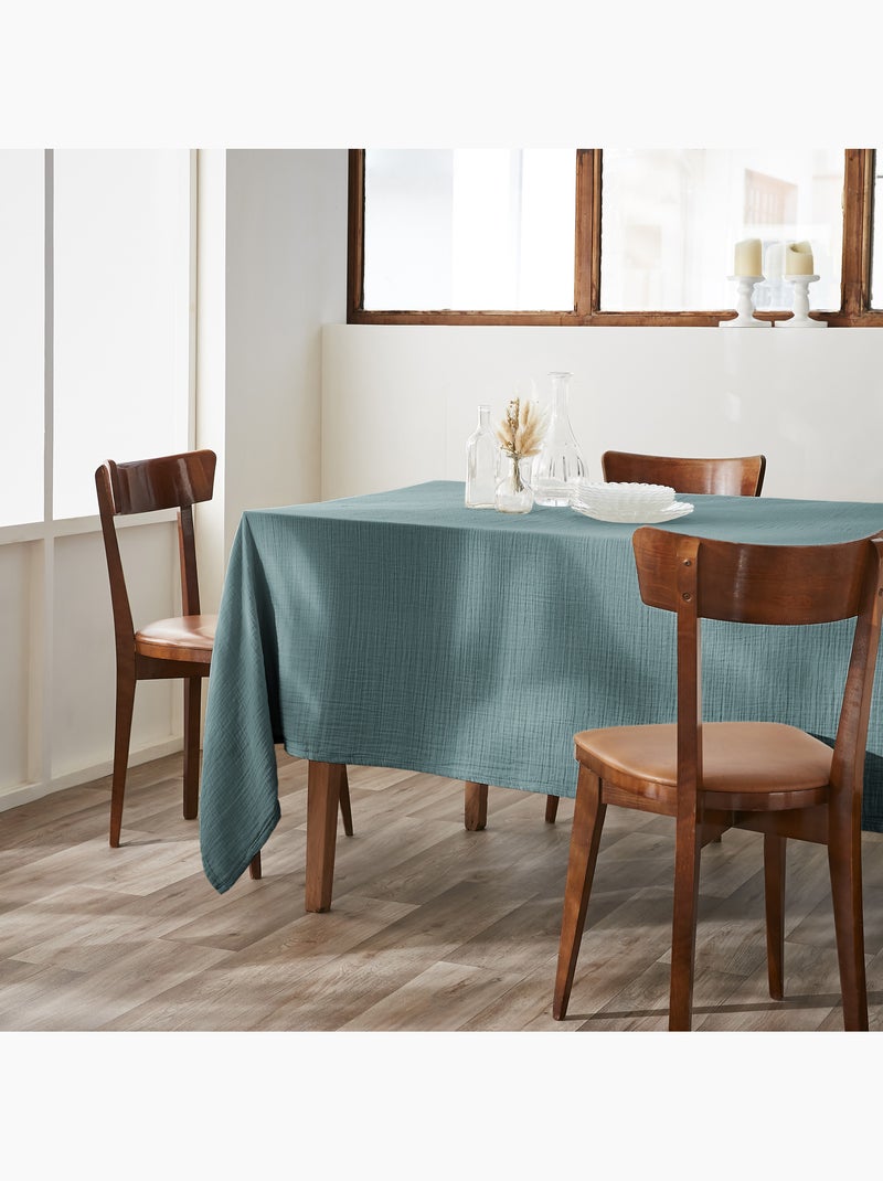 Nappe rectangle + 6 serviettes de table – Double gaze de coton GAÏA Bleu canard - Kiabi