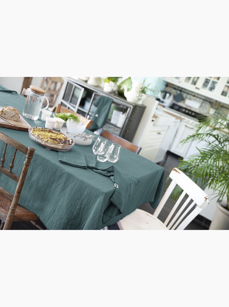 Nappe rectangle + 6 serviettes de table – Double gaze de coton GAÏA Bleu canard - Kiabi
