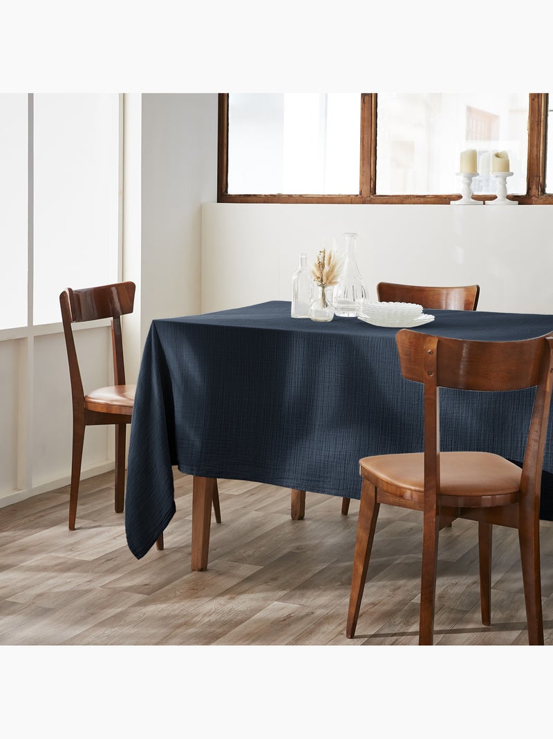 Nappe rectangle + 6 serviettes de table – Double gaze de coton GAÏA Bleu nuit - Kiabi