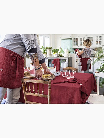 Nappe rectangle + 6 serviettes de table – Double gaze de coton GAÏA