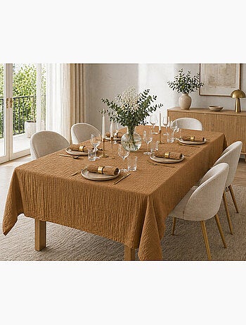 Nappe rectangle + 6 serviettes de table – Double gaze de coton GAÏA