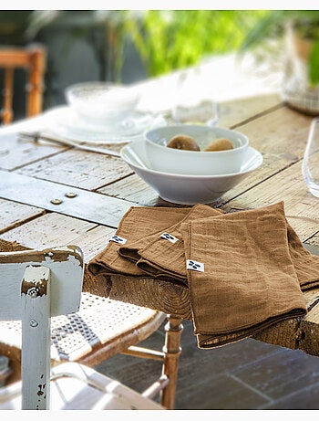Nappe rectangle + 6 serviettes de table – Double gaze de coton GAÏA