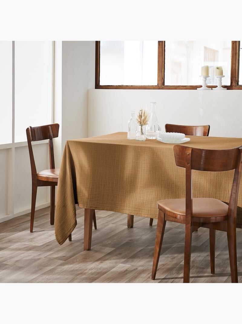 Nappe rectangle + 6 serviettes de table – Double gaze de coton GAÏA Camel - Kiabi