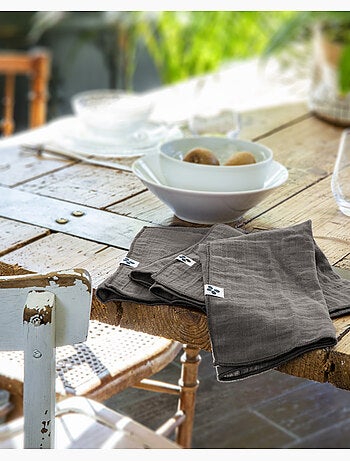Nappe rectangle + 6 serviettes de table – Double gaze de coton GAÏA