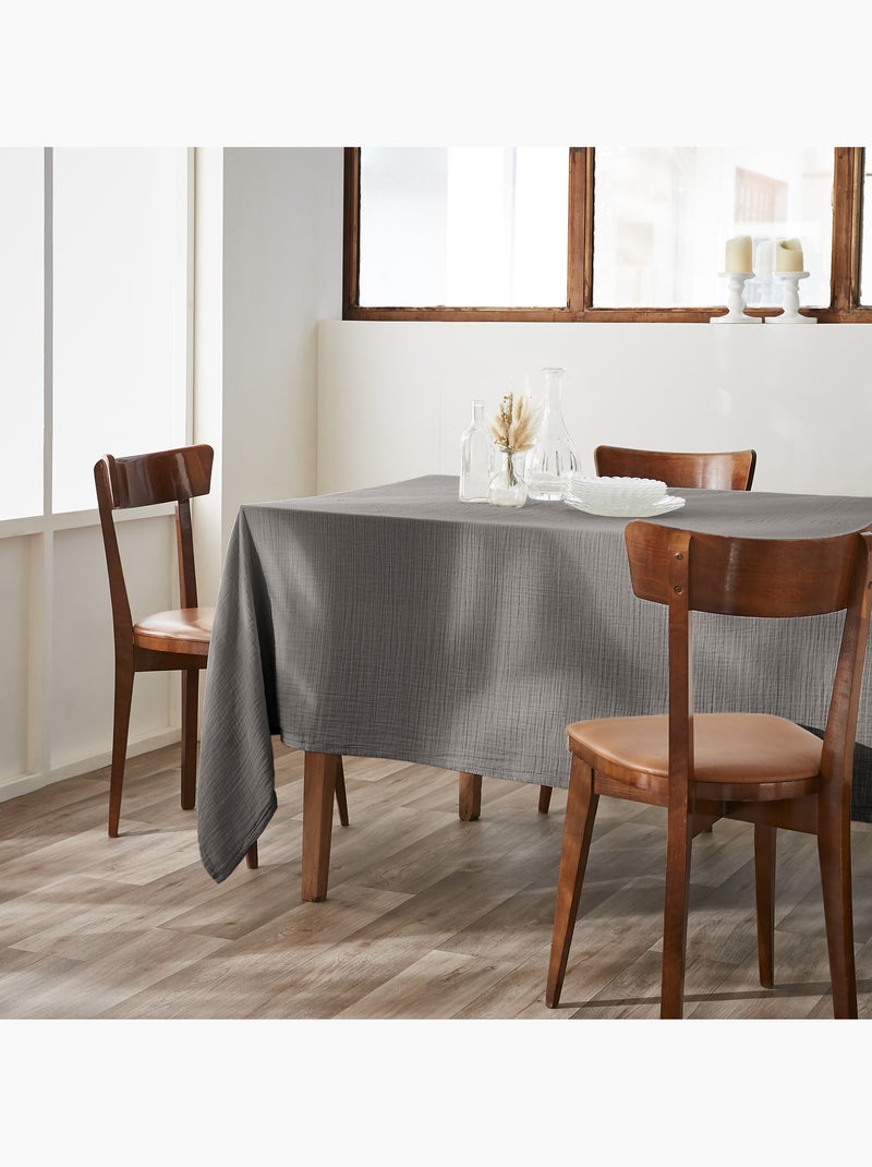 Nappe rectangle + 6 serviettes de table – Double gaze de coton GAÏA Gris Granit - Kiabi