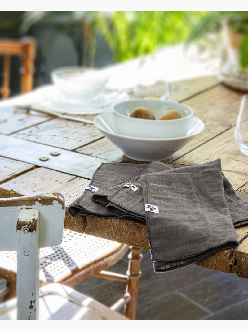 Nappe rectangle + 6 serviettes de table – Double gaze de coton GAÏA Gris Granit - Kiabi