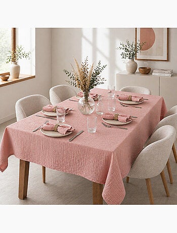 Nappe rectangle + 6 serviettes de table – Double gaze de coton GAÏA
