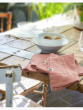 Nappe rectangle + 6 serviettes de table – Double gaze de coton GAÏA