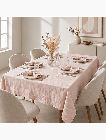 Nappe rectangle + 6 serviettes de table – Double gaze de coton GAÏA
