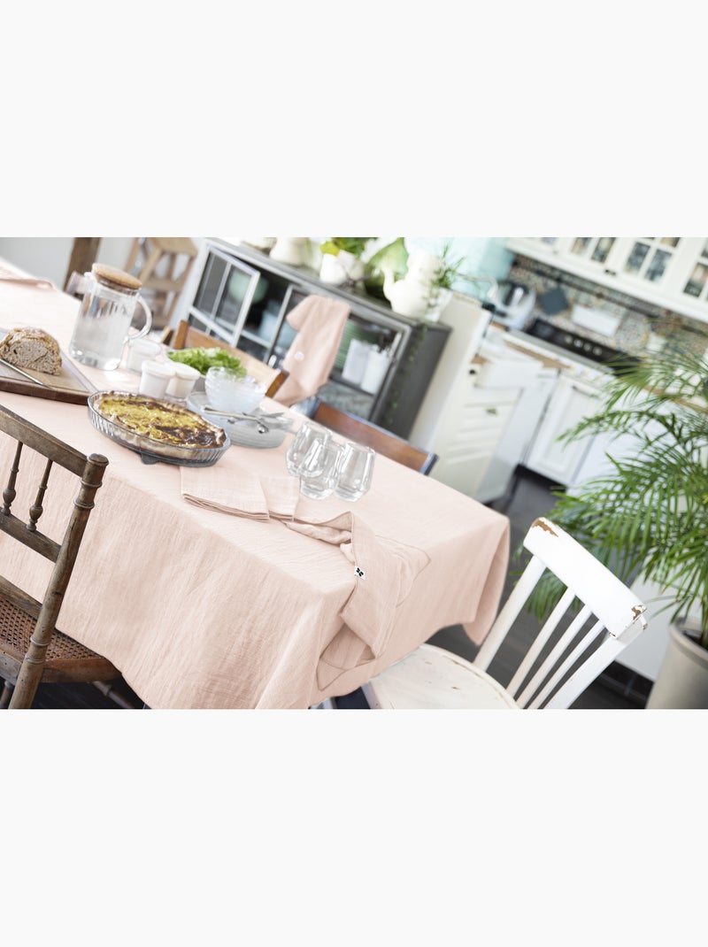 Nappe rectangle + 6 serviettes de table – Double gaze de coton GAÏA Rose poudré - Kiabi