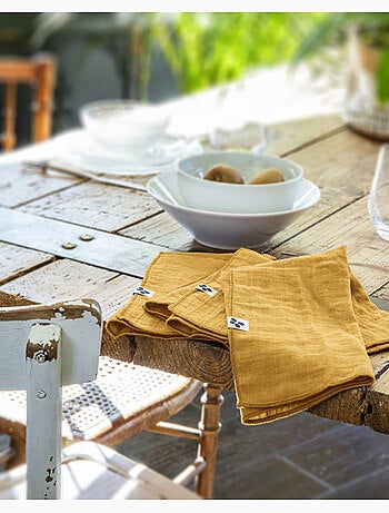 Nappe rectangle + 6 serviettes de table – Double gaze de coton GAÏA