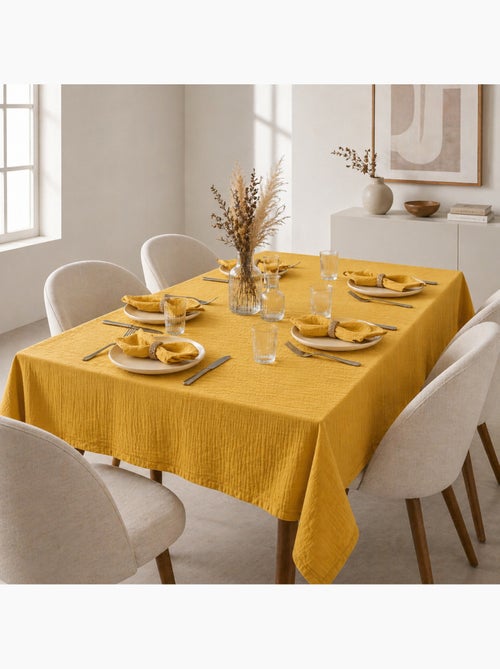 Nappe rectangle + 6 serviettes de table – Double gaze de coton GAÏA - Kiabi