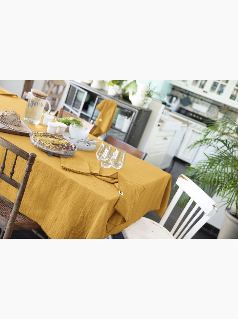 Nappe rectangle + 6 serviettes de table – Double gaze de coton GAÏA Safran - Kiabi