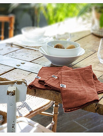 Nappe rectangle + 6 serviettes de table – Double gaze de coton GAÏA