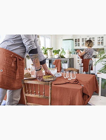 Nappe rectangle + 6 serviettes de table – Double gaze de coton GAÏA