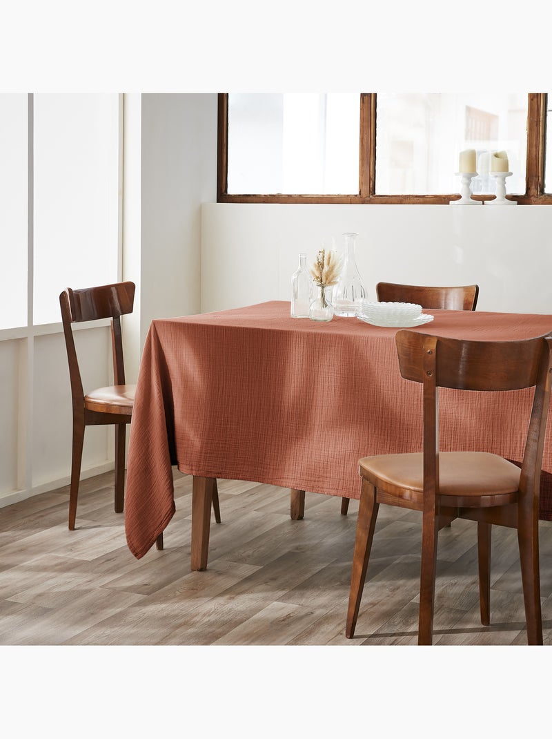 Nappe rectangle + 6 serviettes de table – Double gaze de coton GAÏA Terracotta - Kiabi