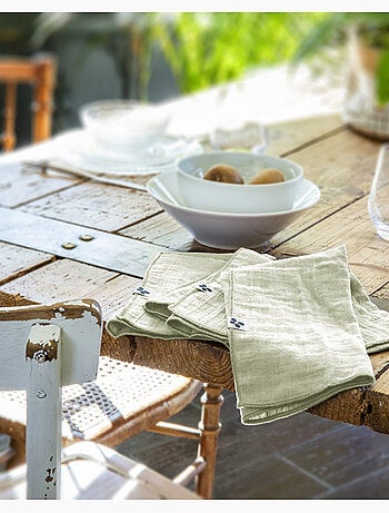 Nappe rectangle + 6 serviettes de table – Double gaze de coton GAÏA