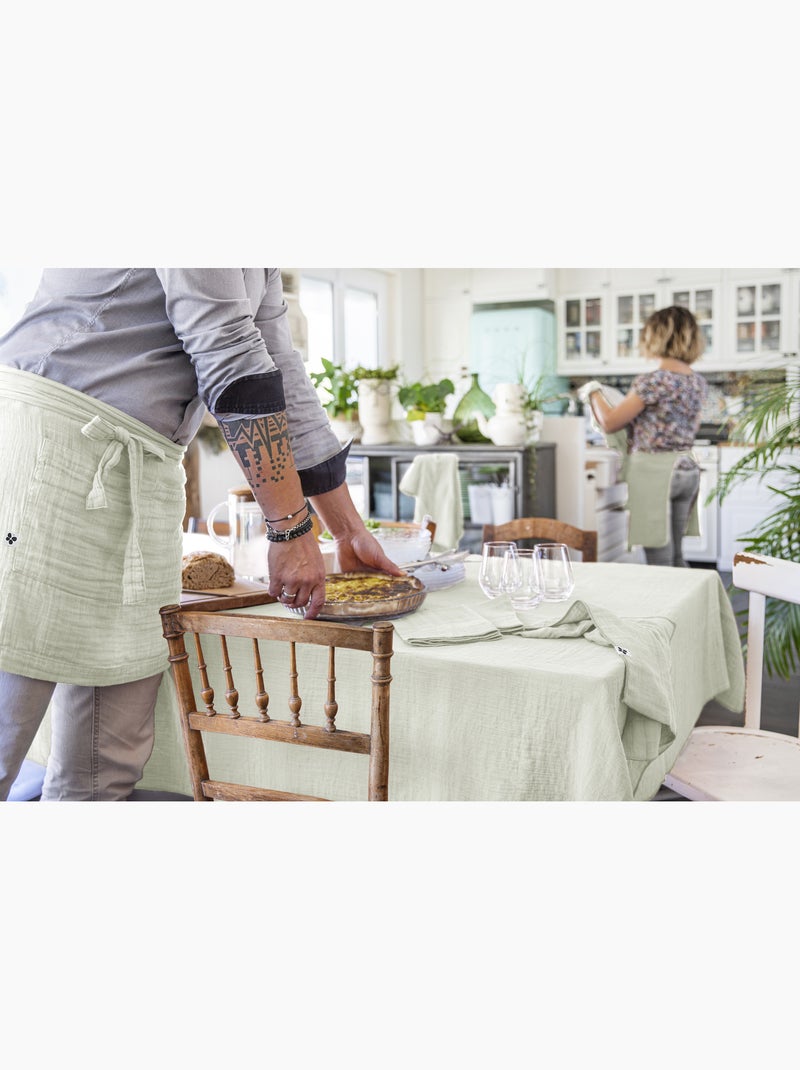 Nappe rectangle + 6 serviettes de table – Double gaze de coton GAÏA Vert d'eau - Kiabi