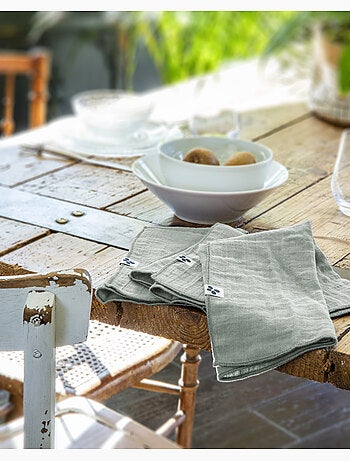 Nappe rectangle + 6 serviettes de table – Double gaze de coton GAÏA