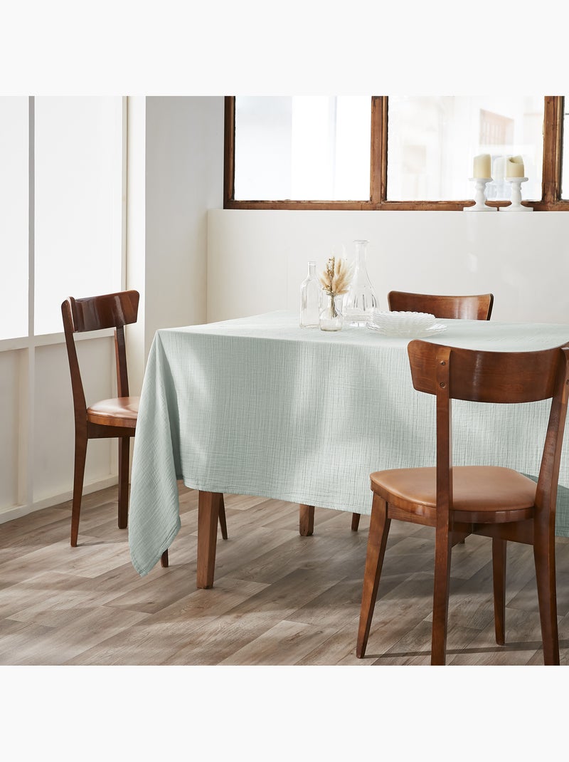 Nappe rectangle + 6 serviettes de table – Double gaze de coton GAÏA Vert eucalyptus - Kiabi