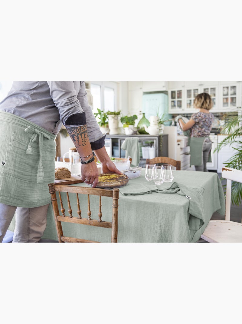 Nappe rectangle + 6 serviettes de table – Double gaze de coton GAÏA Vert eucalyptus - Kiabi