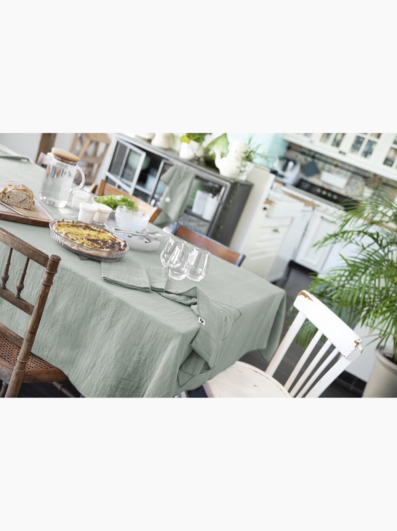 Nappe rectangle + 6 serviettes de table – Double gaze de coton GAÏA Vert eucalyptus - Kiabi