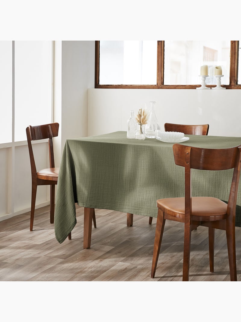 Nappe rectangle + 6 serviettes de table – Double gaze de coton GAÏA Vert romarin - Kiabi