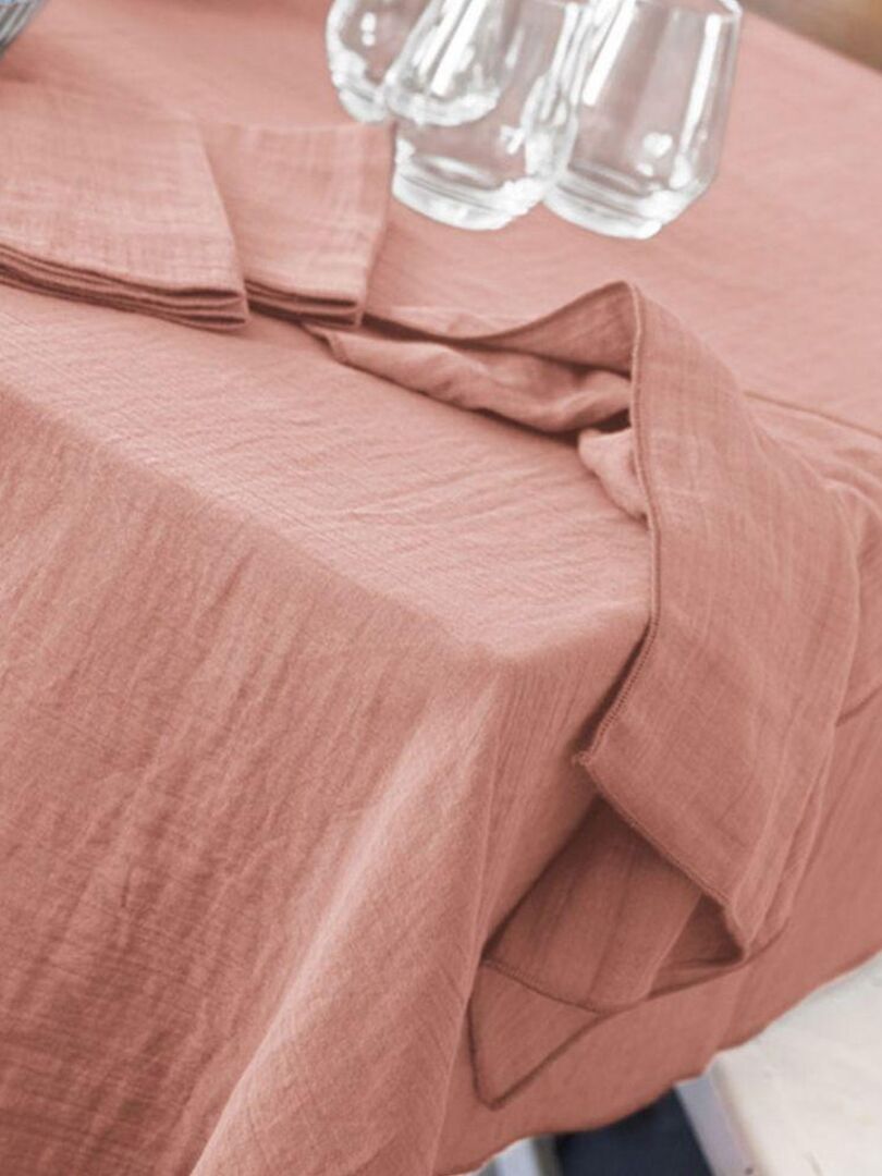 Nappe Rectangulaire 150x350 Cm En Gaze De Coton – Couleur Terracotta – Lavable Machine – Housse De Rêve