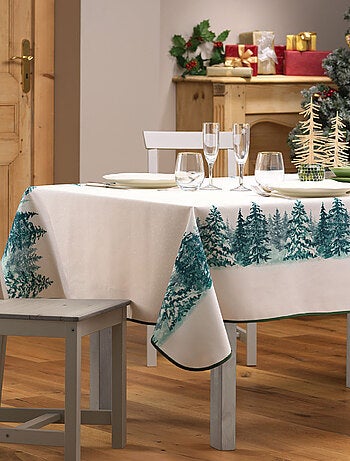 Nappe Rectangle Infroissable Christmas Sapins Imprimé Antitache