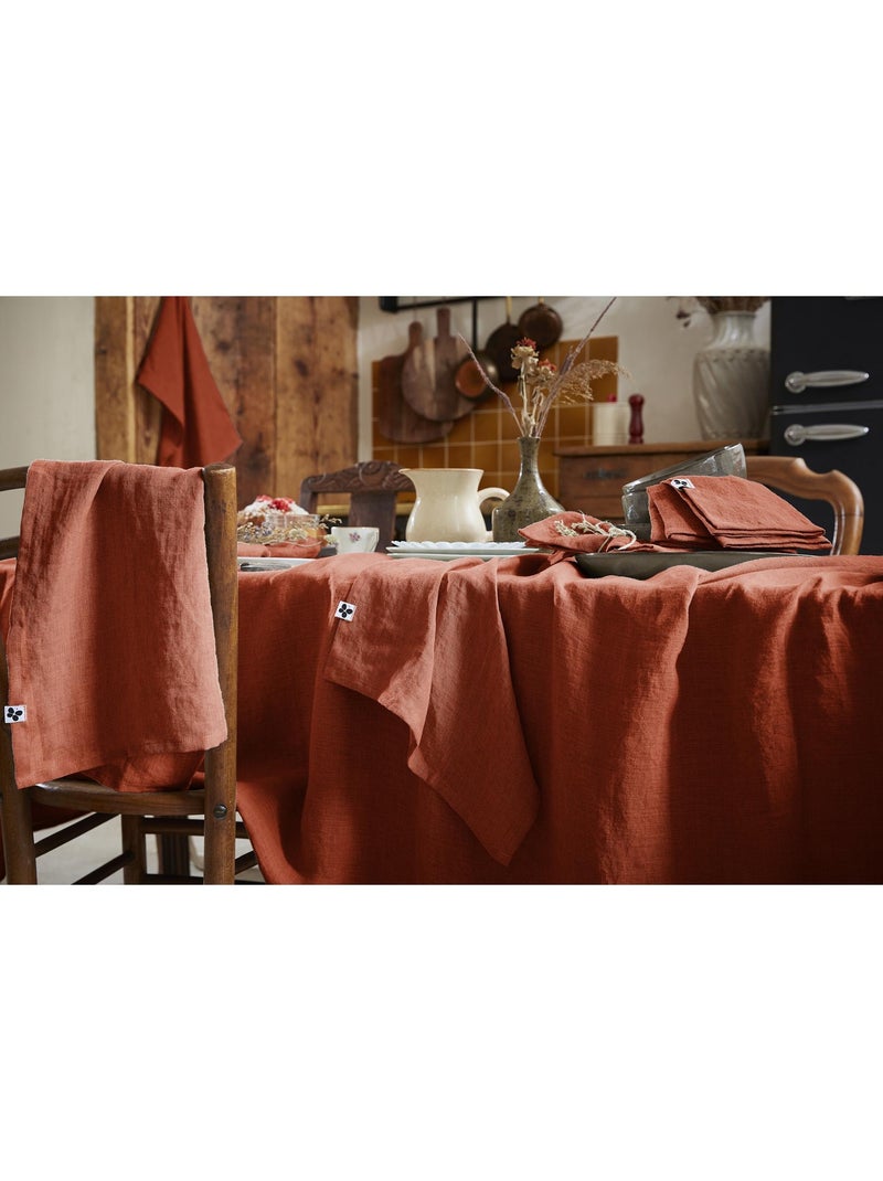 Nappe Rectangle – Lin Lavé Français Luxe - Soline Orange - Kiabi