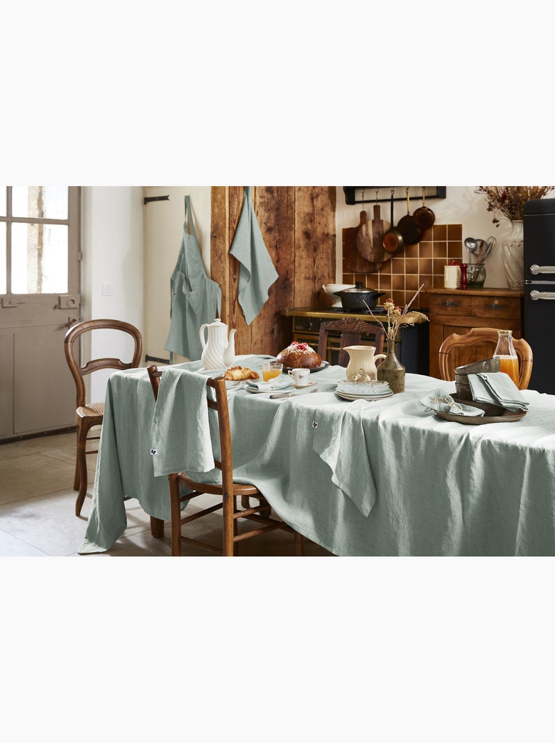 Nappe Rectangle – Lin Lavé Français Luxe - Soline Vert eucalyptus - Kiabi