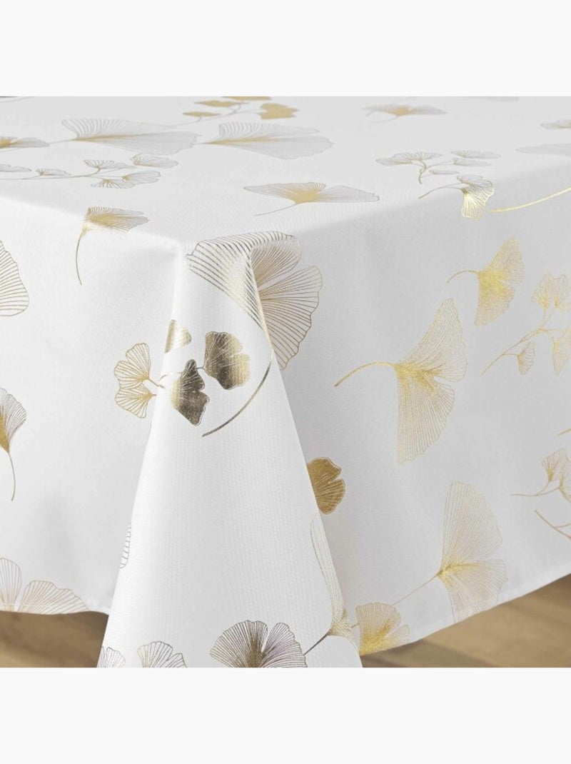 Nappe rectangle polyester imprimé metallisé Bloomy Blanc Doré - Kiabi