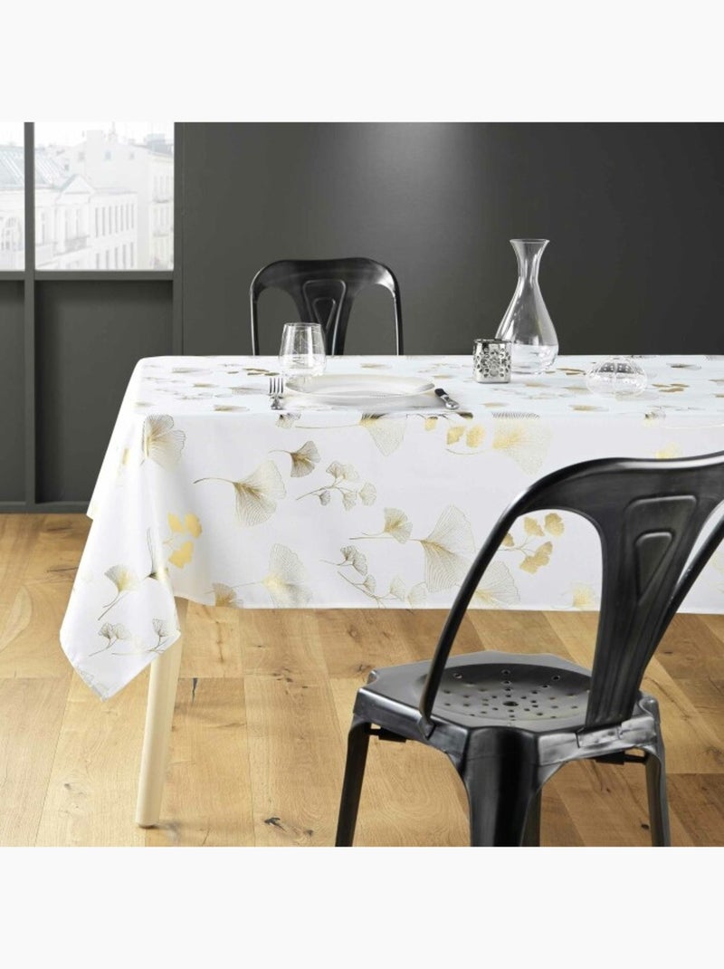 Nappe rectangle polyester imprimé metallisé Bloomy Blanc Doré - Kiabi