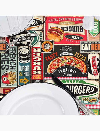 Nappe Rectangulaire 140 x 240 cm PVC Imprimé Americano – Esprit Diner Rétro