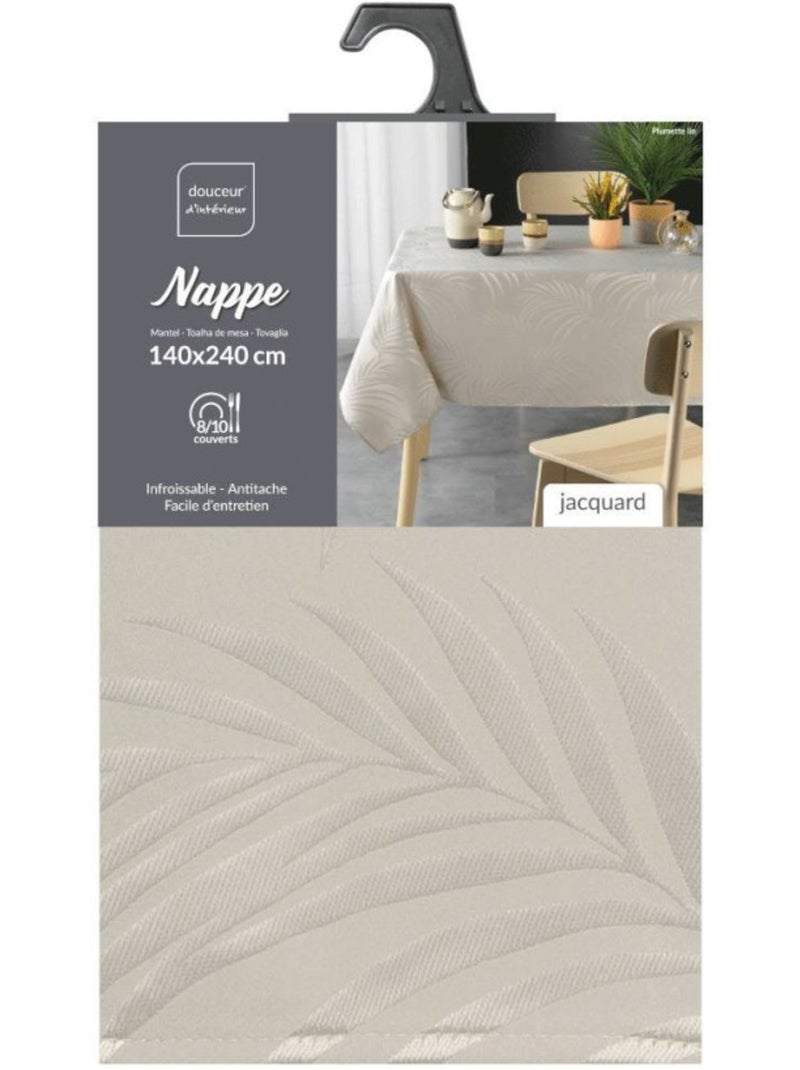 Nappe rectangulaire 140x240 antitache jacquard plumette Beige - Kiabi