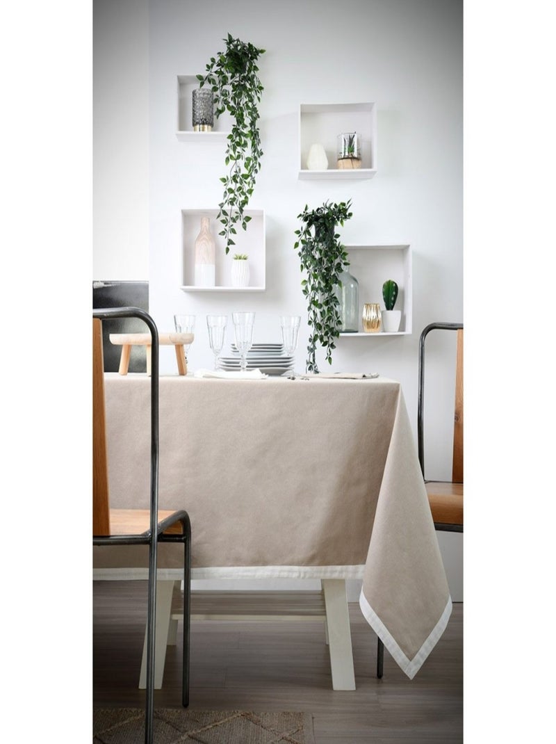 Nappe rectangulaire 140x240 cm Duo lin écru coton Beige - Kiabi