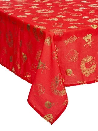 Nappe rectangulaire 140x240 cm rouge imprimé or